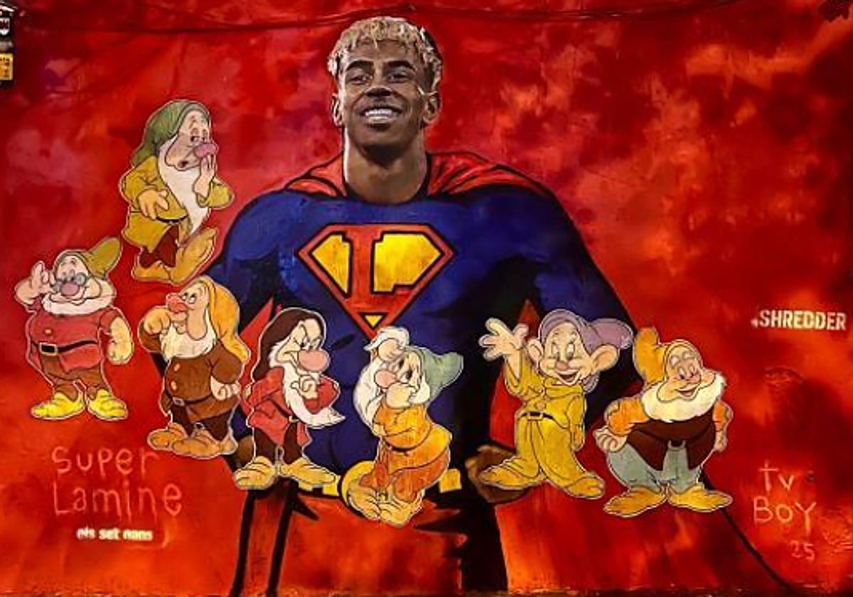 Vandalizan el mural de Lamine Yamal con los siete enanitos de Blancanieves