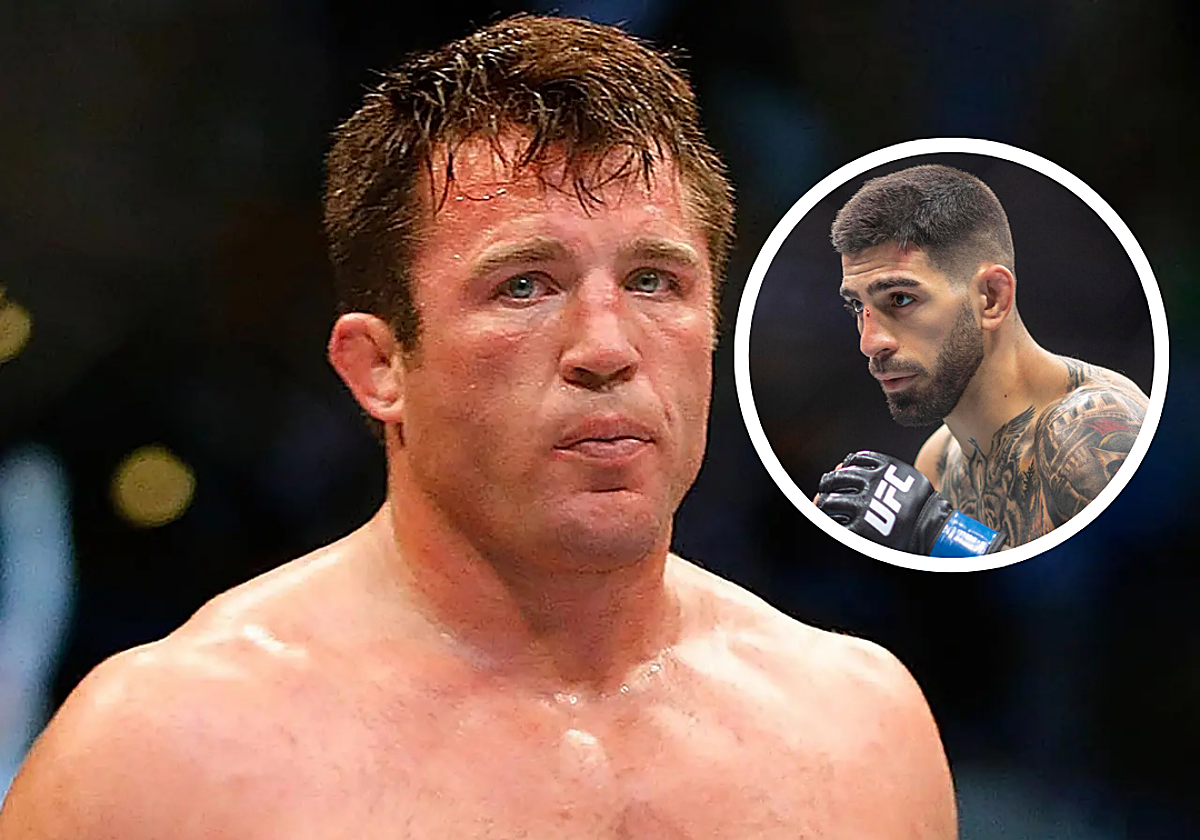 Chael Sonnen en uno de sus combates. En el círculo, Ilia Topuria