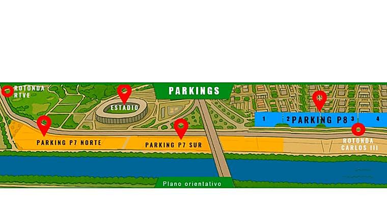 Mapa orientativo de los parkings apra ver el Betis en Cartuja
