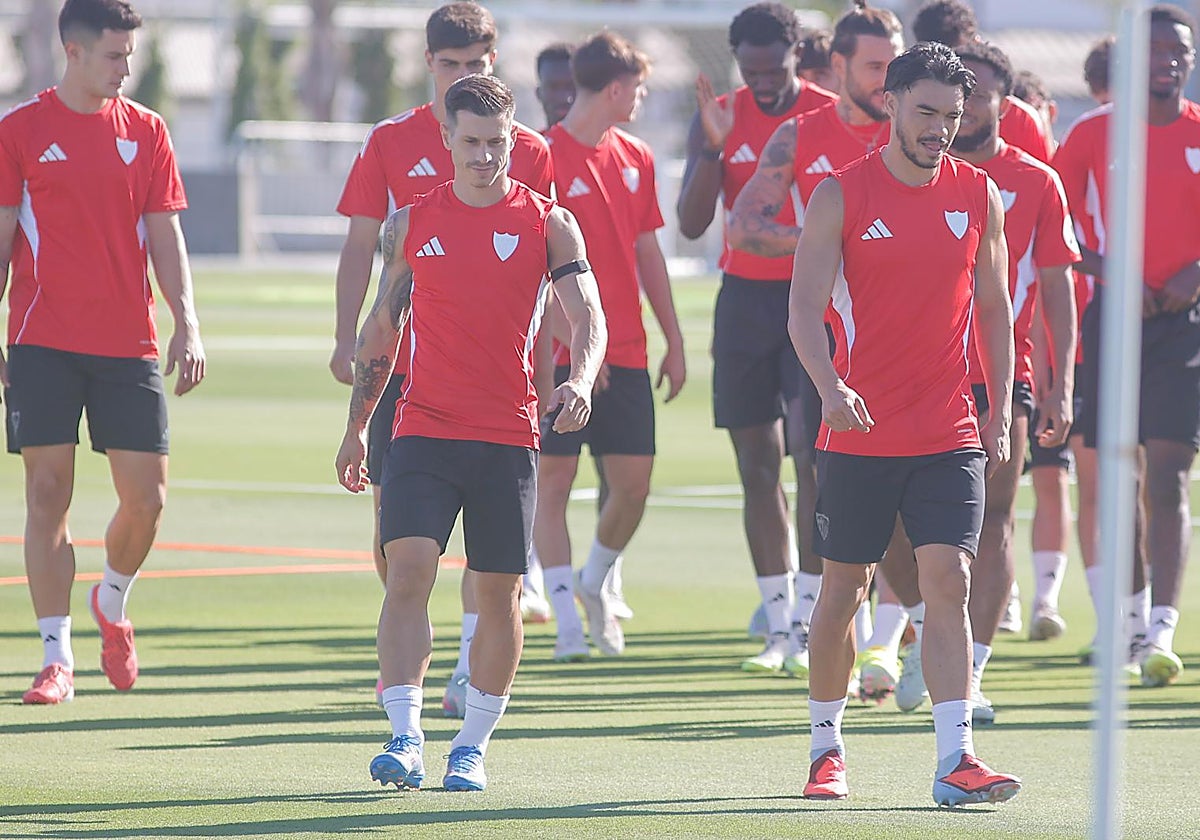 Alfon y Suazo, en el entrenamiento del jueves con el Sevilla FC