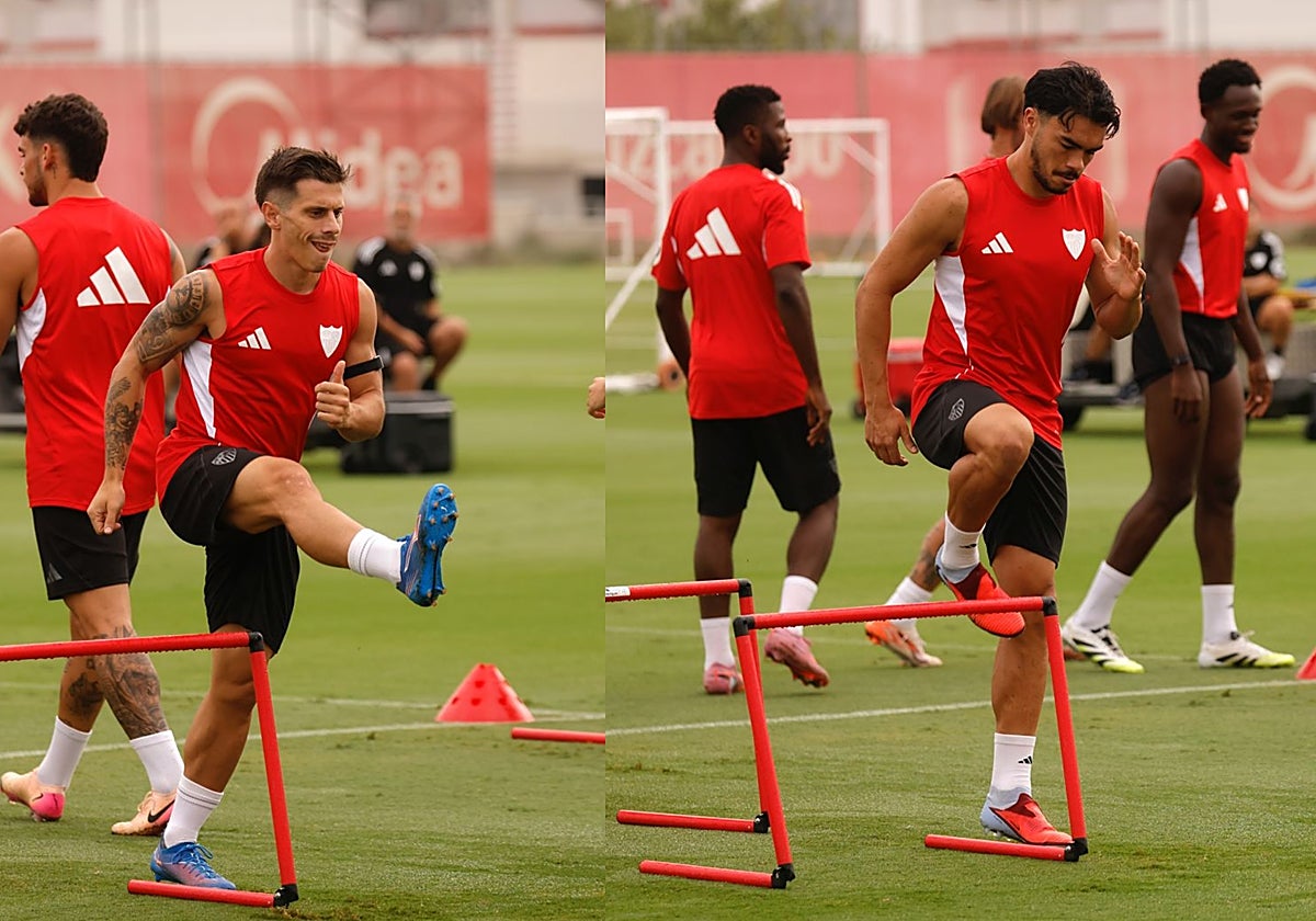 Alfon y Vargas, en un entrenamiento con el Sevilla FC