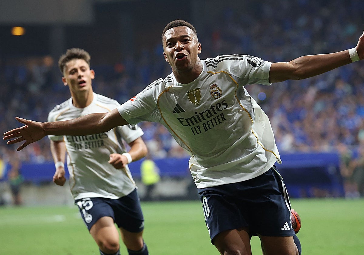Así celebró Mbappé tras anotar en el estadio Carlos Tartiere