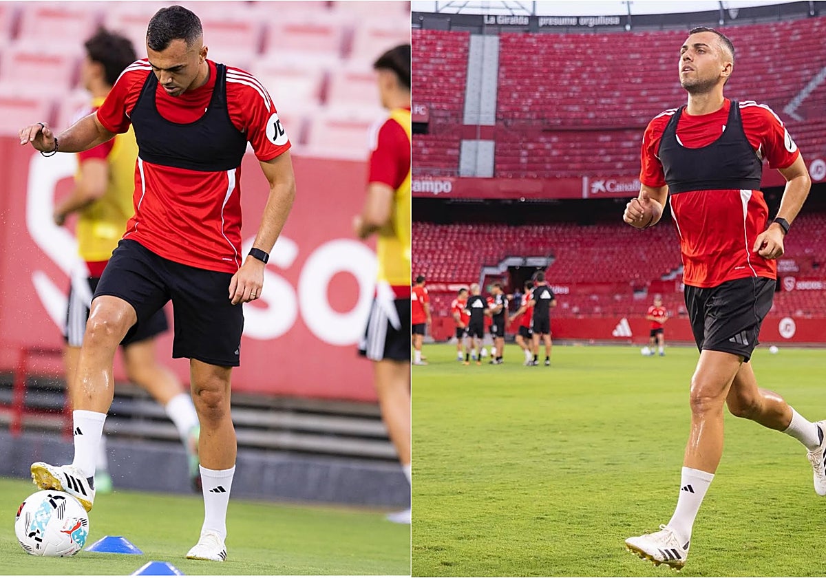 Joan Jordán realiza trabajo en solitario en el último entrenamiento celebrado en el Sánchez-Pizjuán