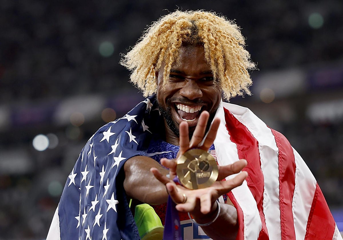 Noah Lyles, con su medalla de oro en el 200
