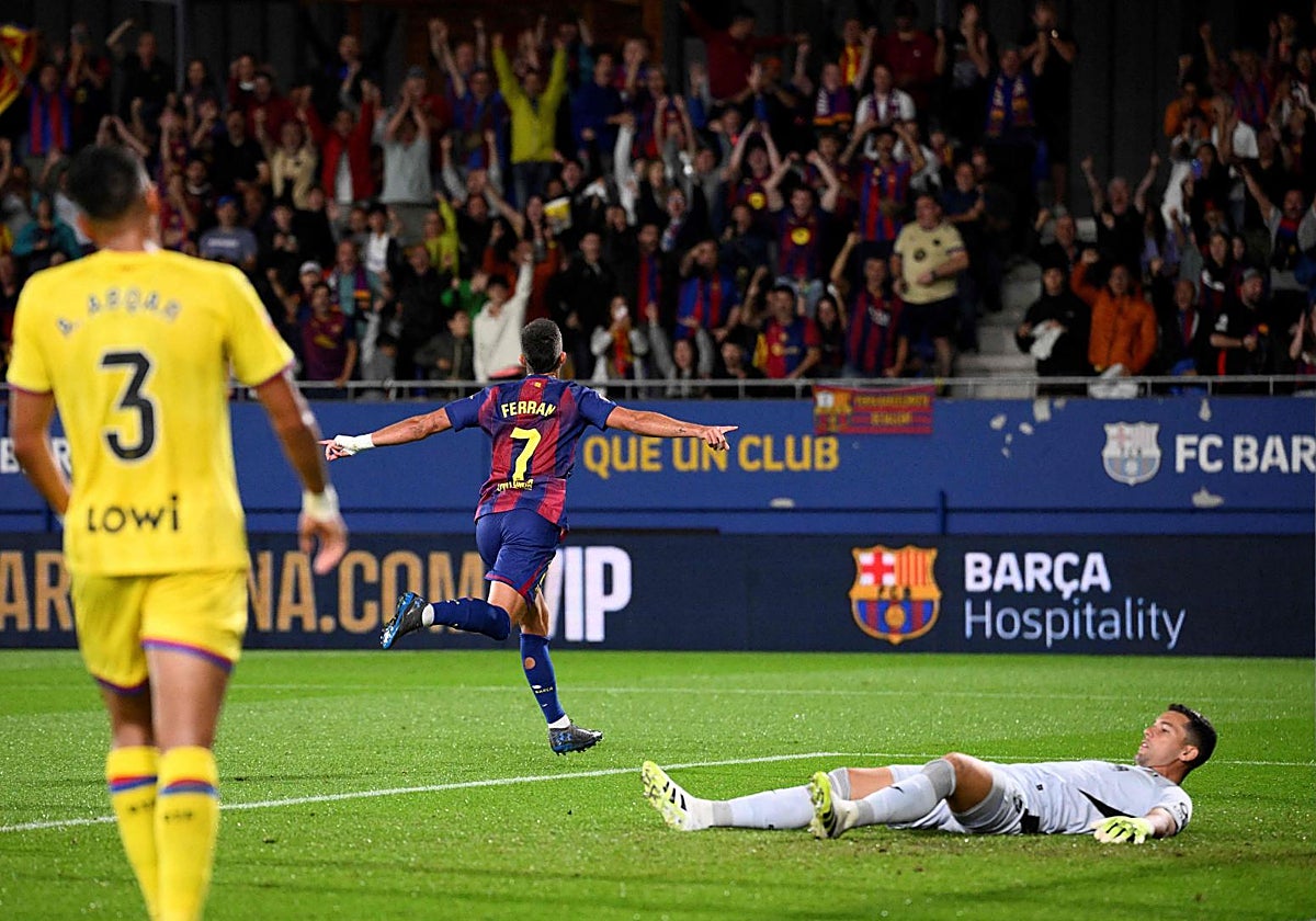 Ferran celebra su primer gol ante el Getafe