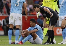 Rodri, desolado tras caer lesionado durante el Brentford-Manchesyer City