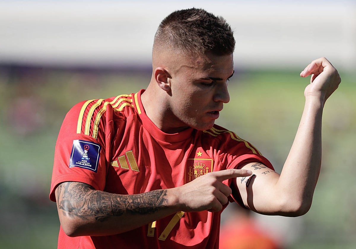 Pablo García celebra su gol a Ucrania en el Mundial sub 20