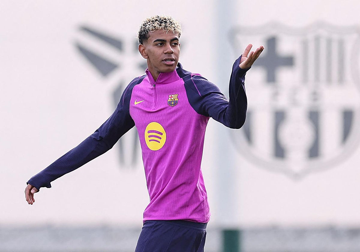 Lamine Yamal, en un entrenamiento del Barcelona