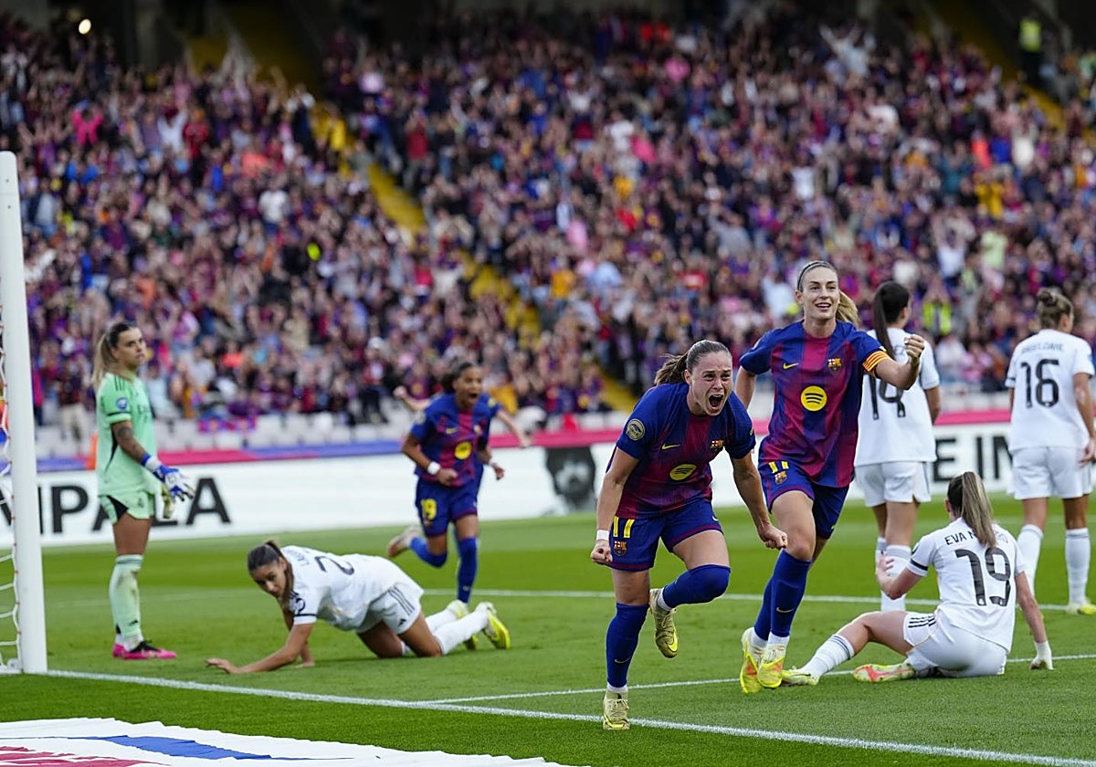 Ewa Pajor celebra uno de los goles anotados ante el Real Madrid