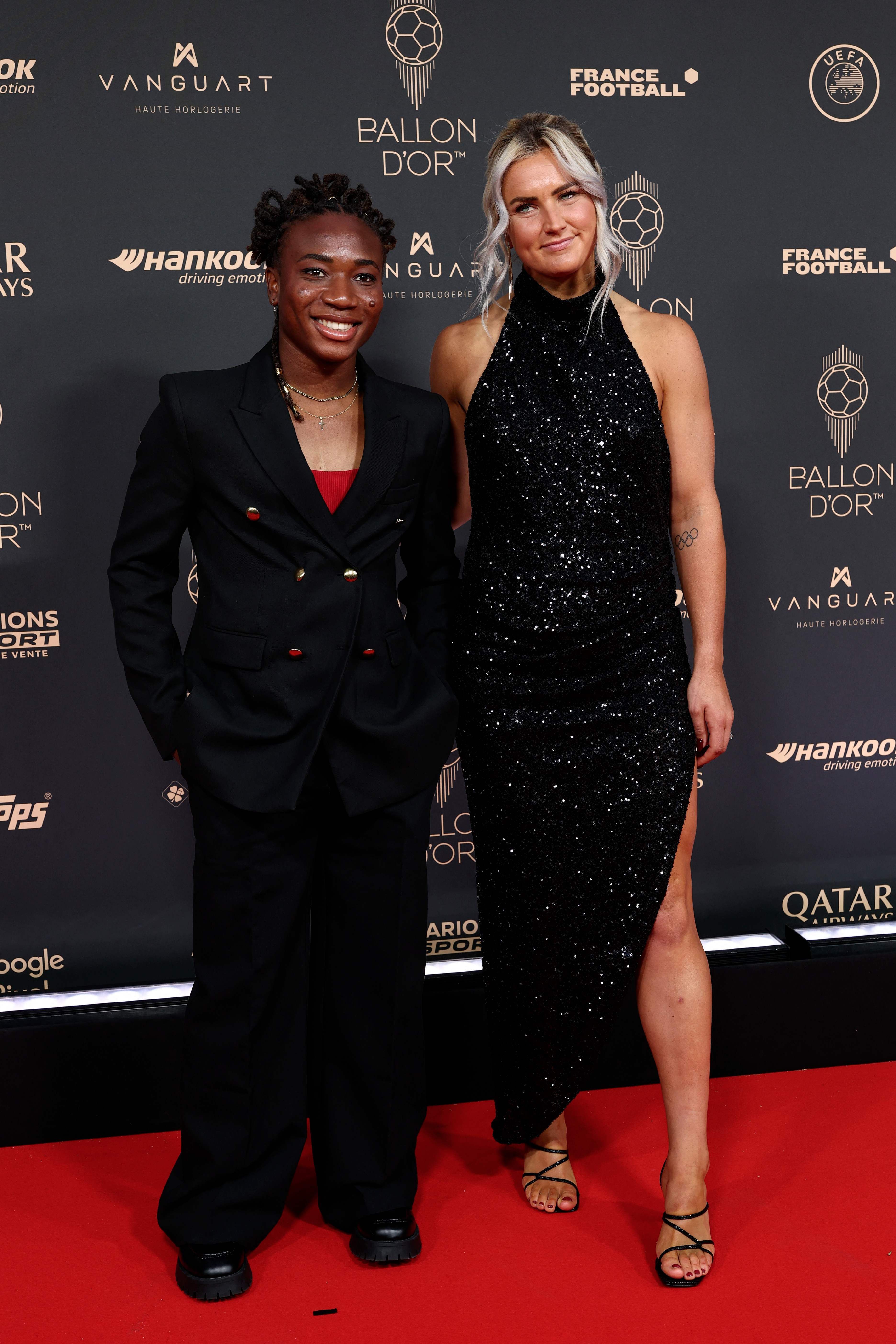 Las futbolistas del Olympique de Lyon Melchie Dumornay y Lindsey Heaps.