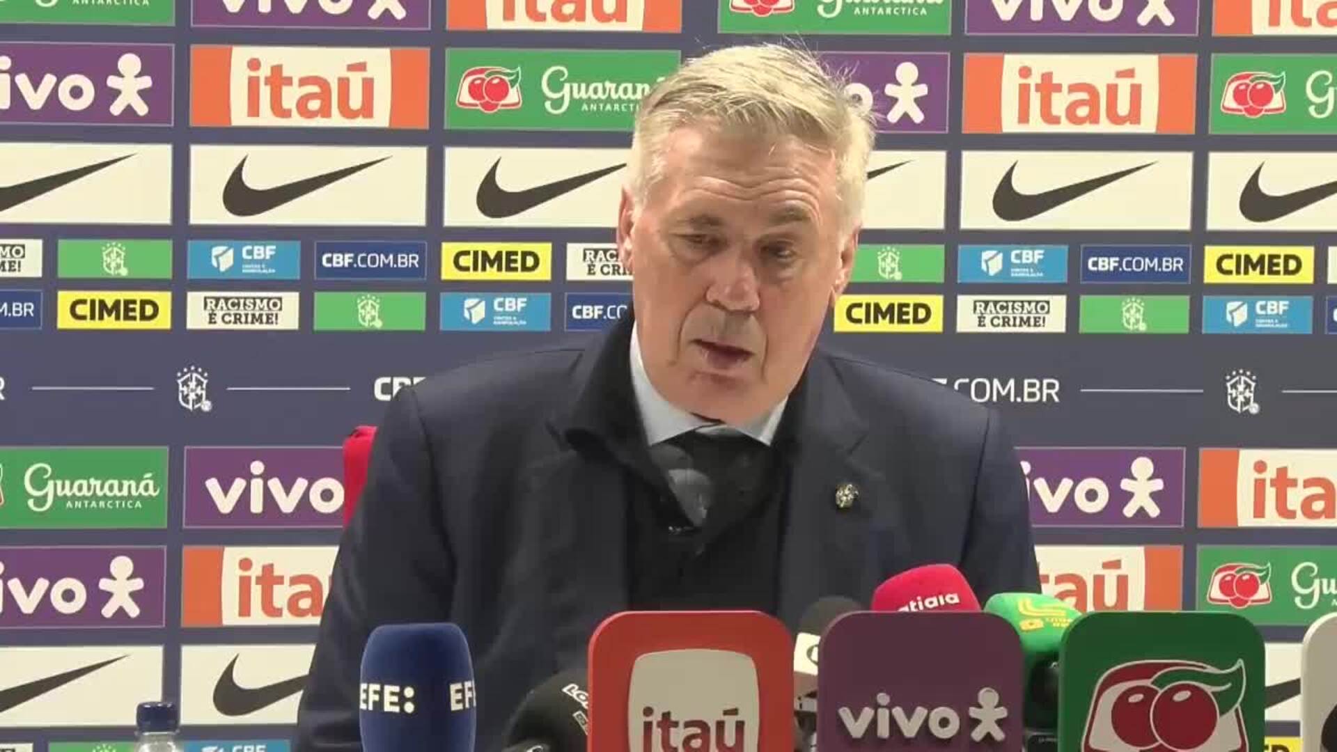 Ancelotti comparece en rueda de prensa en Londres tras la victoria 2-0 de Brasil ante Senegal