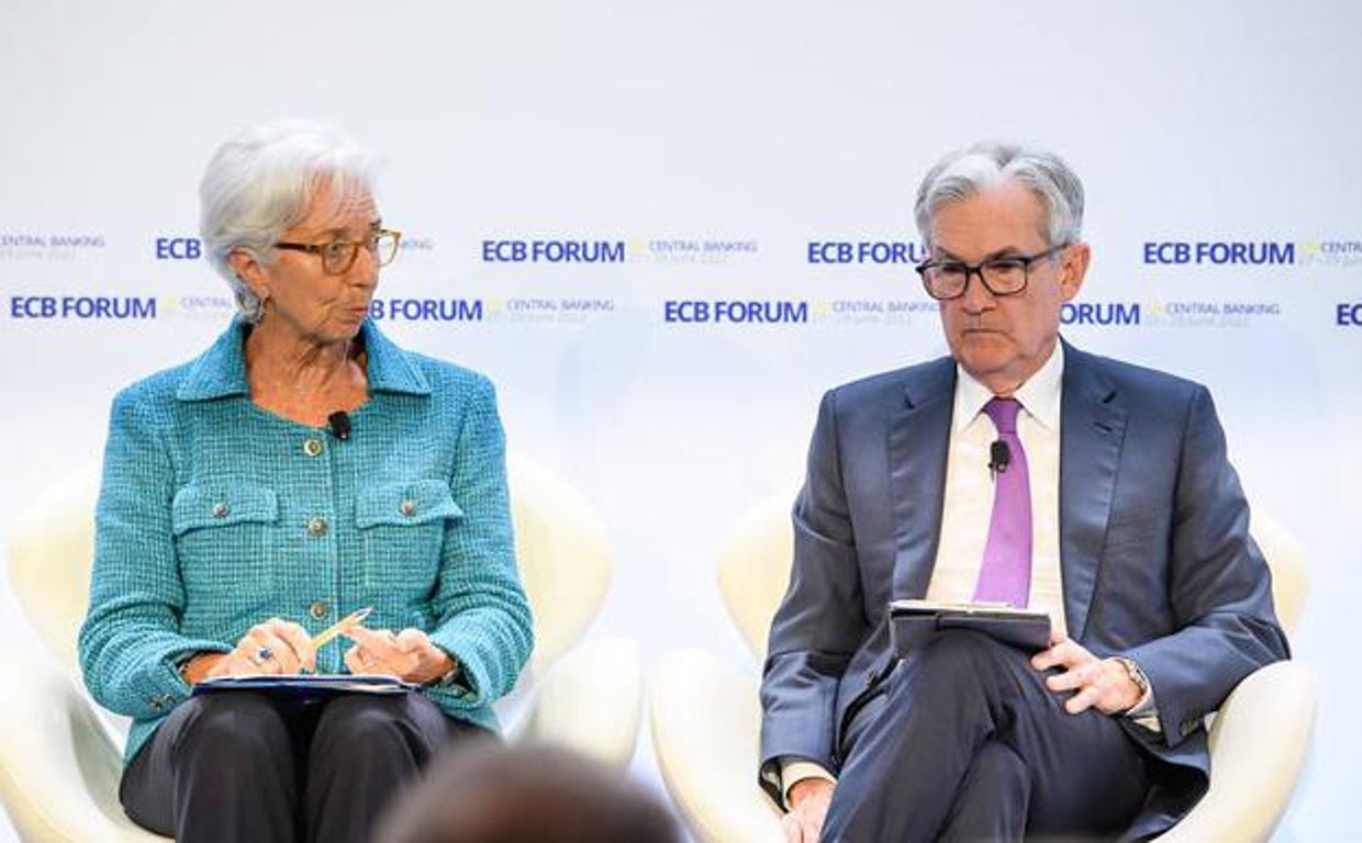 La presidenta del BCE, Christine Lagarde, y el presidente de la Fed, Jerome Powell