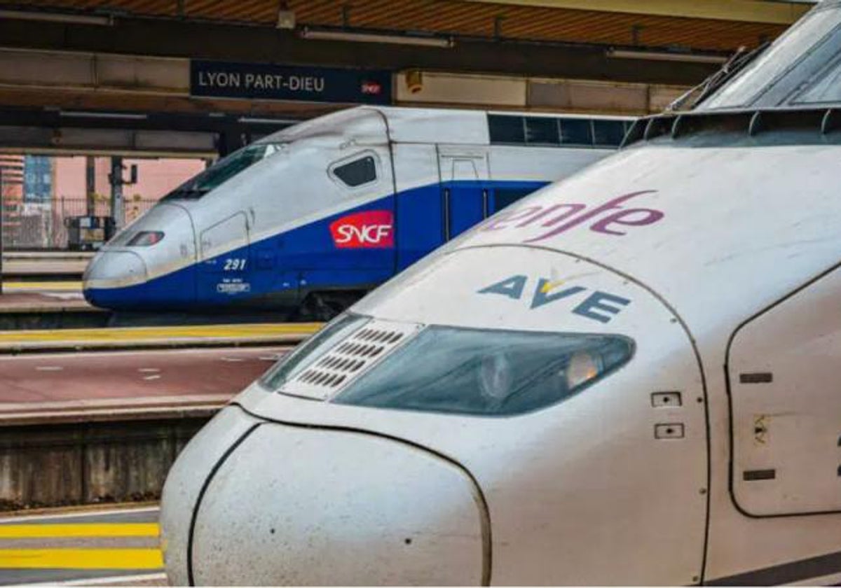 Dos convoyes de Renfe y de SNCF, en la estación francesa de Lion
