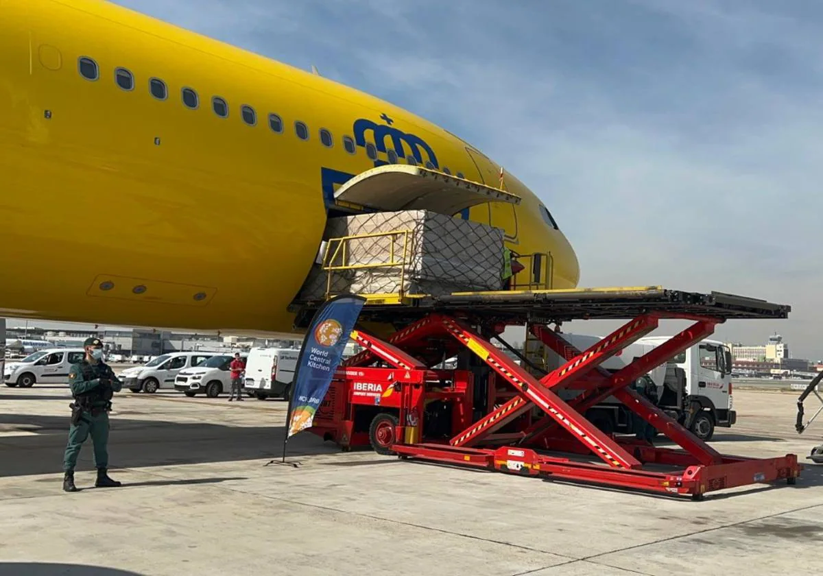 Imagen de un avión de Correos Cargo cargando la mercancía