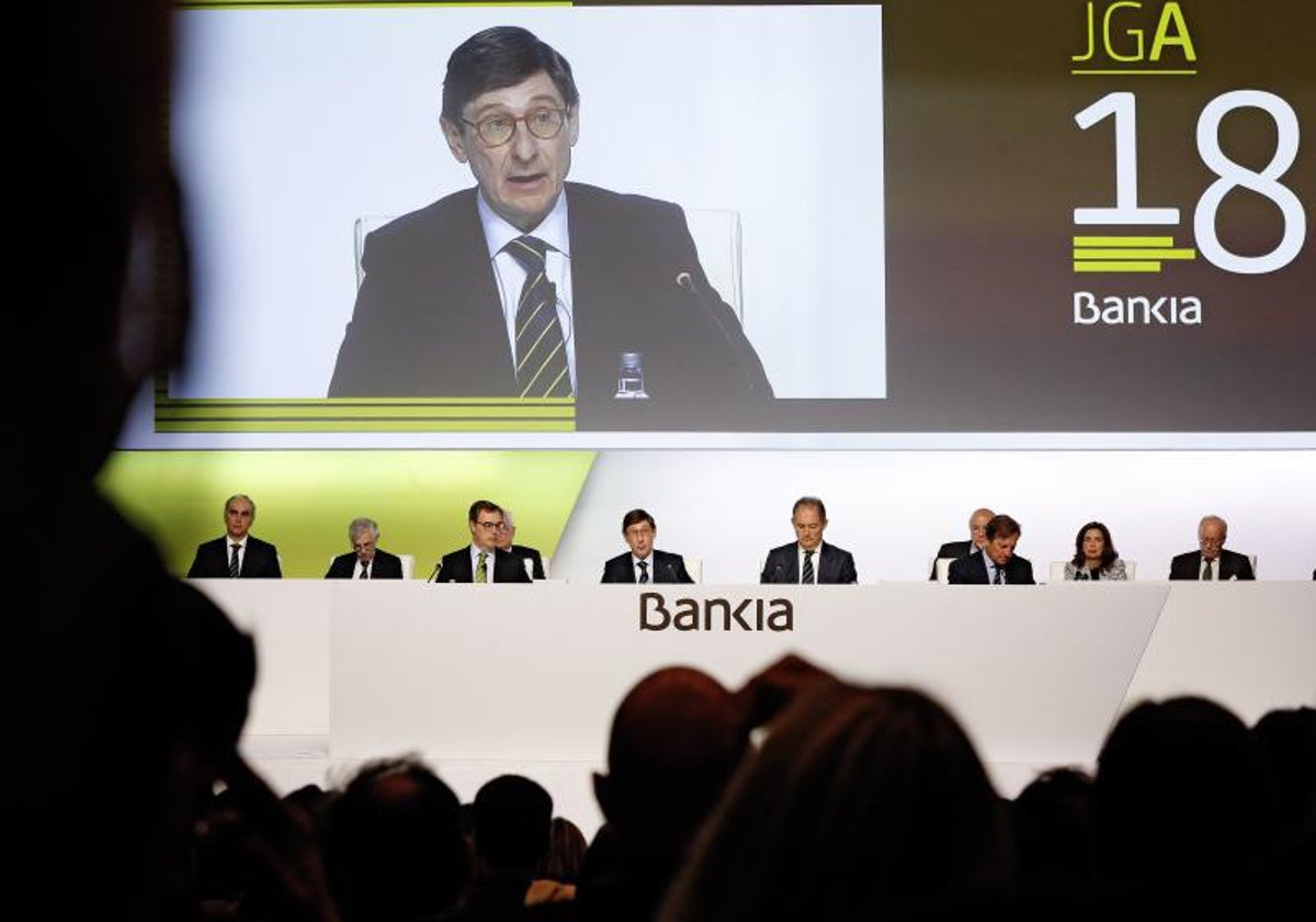 José Ignacio Goirigolzarri durante la Junta General de Accionistas de Bankia, en abril de 2018