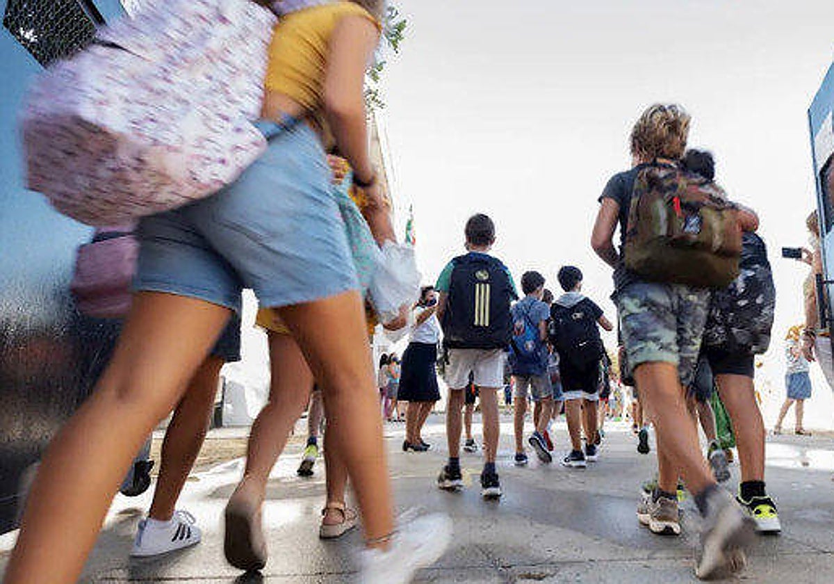 Un grupo de escolares atravesando las puertas del centro