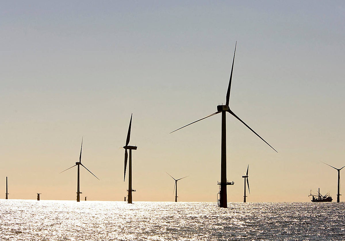 Turbinas en un parque eólico frente a la costa de los Países Bajos