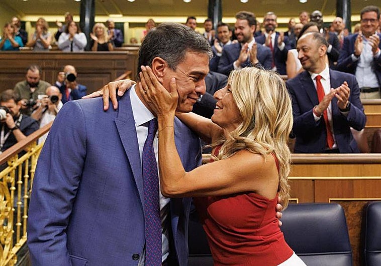 Pedro Sánchez y Yolanda Díaz, durante la sesión constitutiva de las Cortes, el pasado 17 de agosto