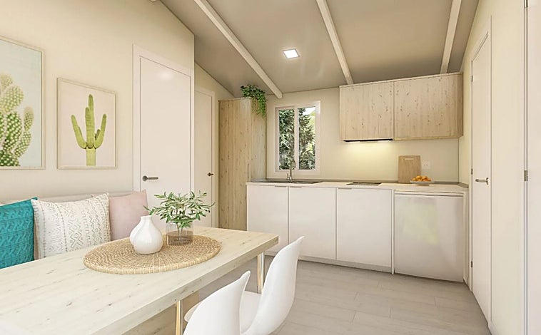 Imagen principal - La casa prefabricada que puedes tener por menos de 38.000 euros: tres habitaciones dobles y lista para entrar a vivir