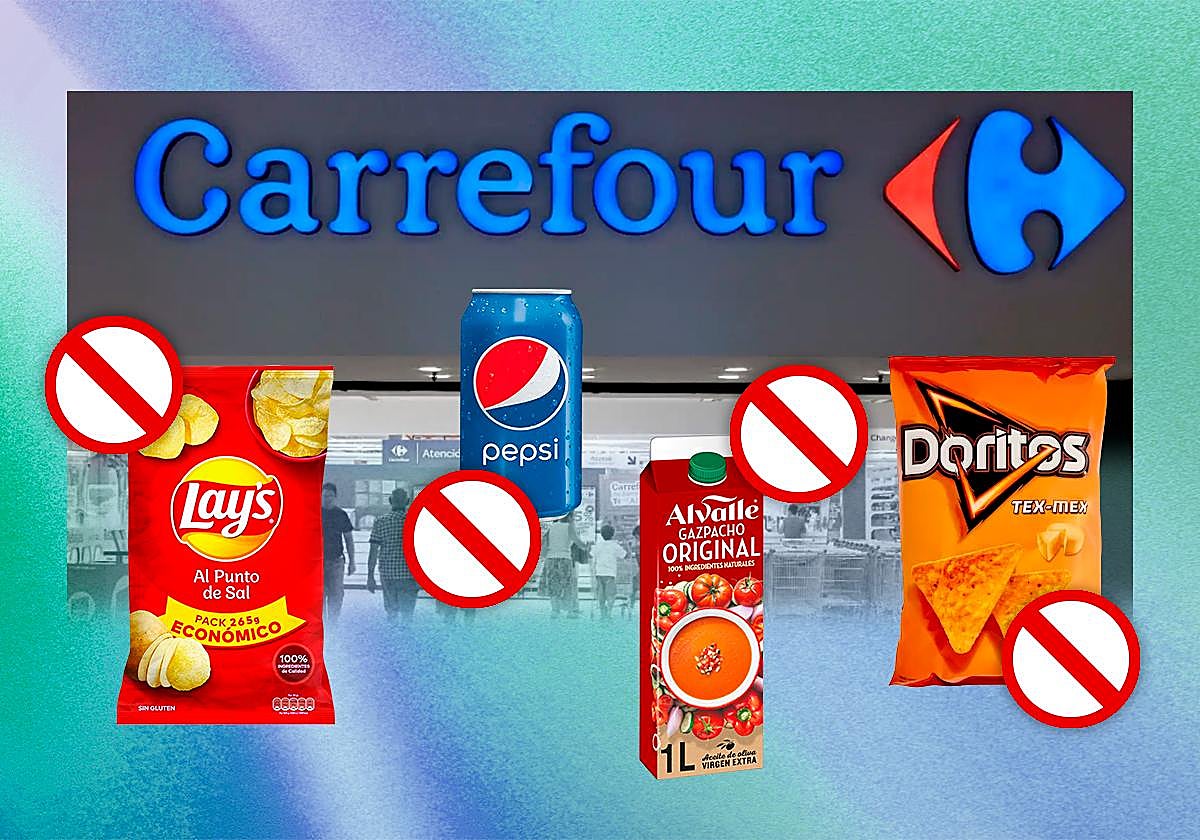 Aviso de Carrefour en el que explican por qué han dejado de vender las marcas de PepsiCo