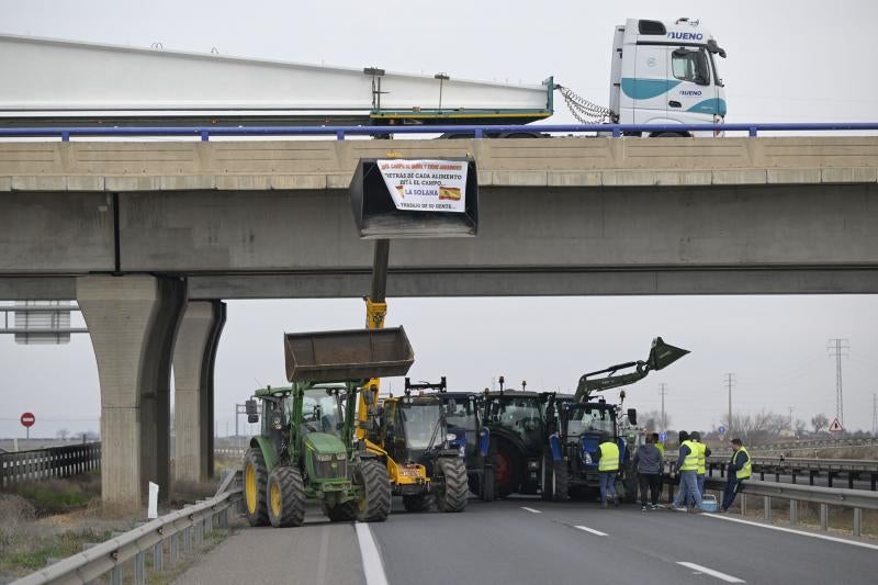 Cientos de agricultores han cortado con sus tractores la autovía A4 en ambas direcciones a la altura de Manzanares (Ciudad Real)