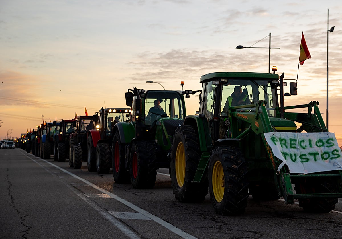 Los tractores de los agricultores concentrados en la A-42 a la altura de Torrejón de la Calzada