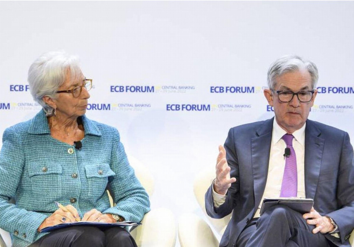 La presidenta del BCE, Christine Lagarde, y el presidente de la FED, Jerome Powell