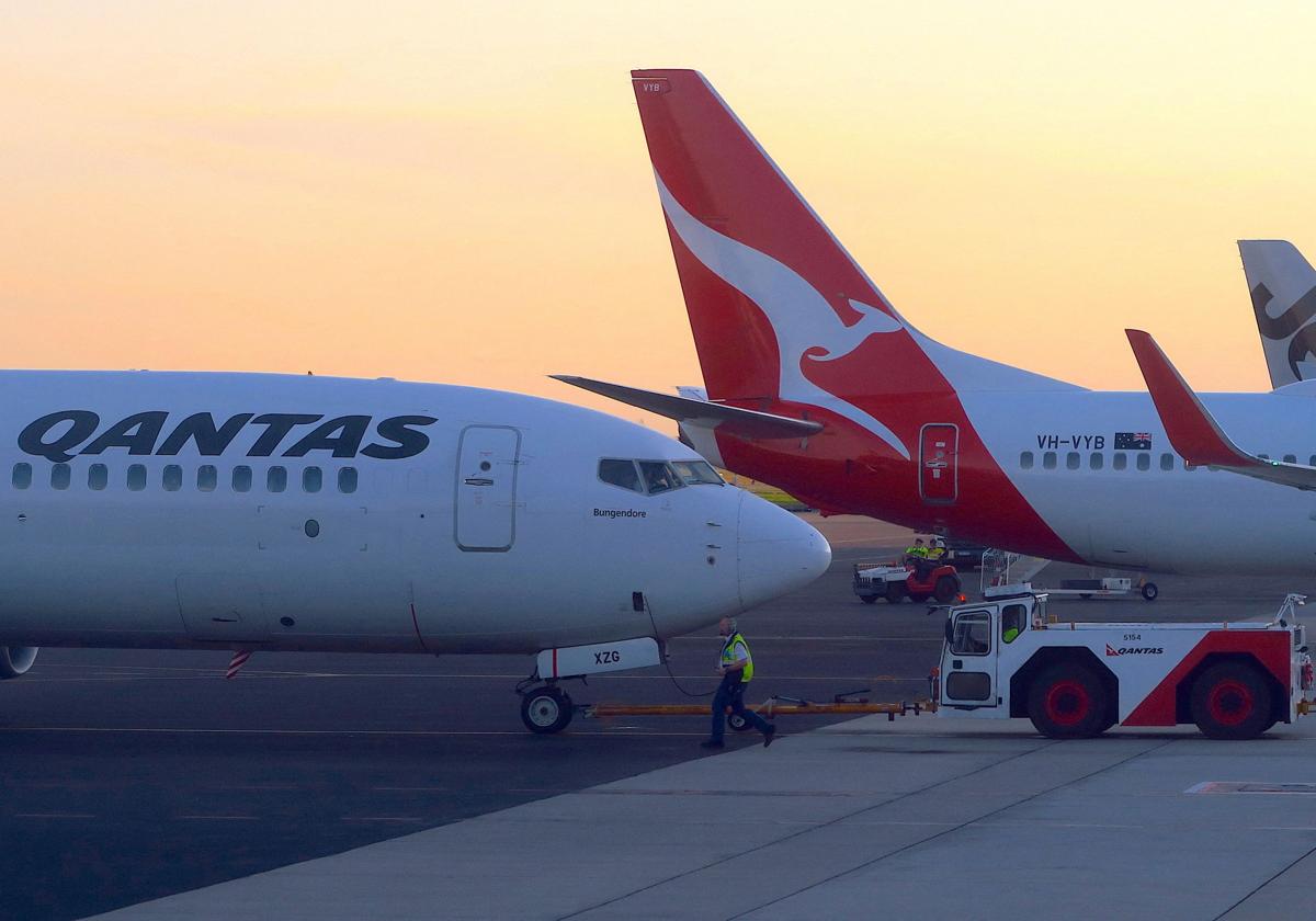 Aviones de Qantas en el aeropuerto de Adelaida (Australia)