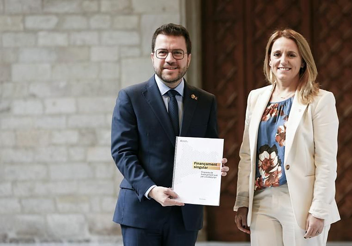 El ex presidente de la Generalitat, Pere Aragonés, en la presentación de su propuesta de financiación singular