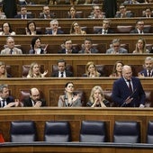 El portavoz del PP, Miguel Tellado, aplaudido esta mañana en el Congreso