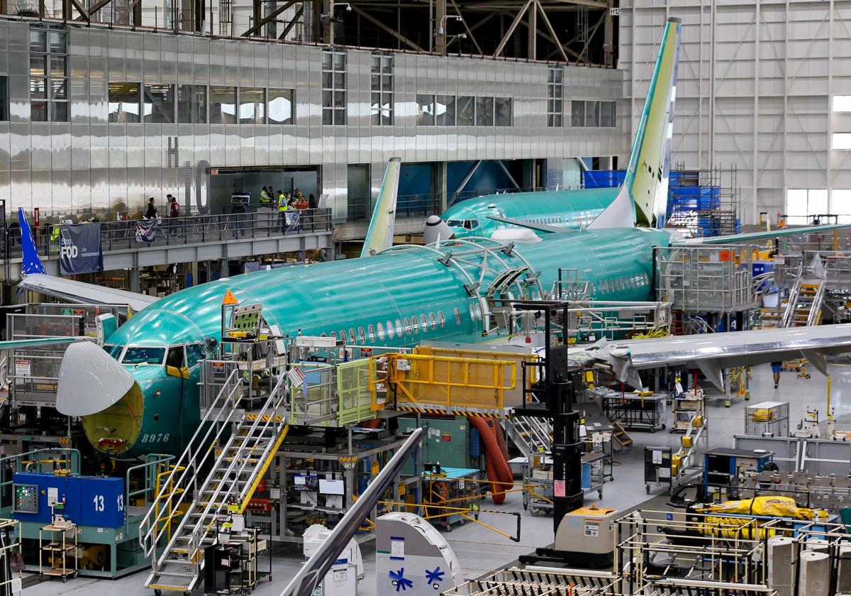 Una foto de archivo de una fábrica de Boeing, la empresa que no puede entregar aviones a China