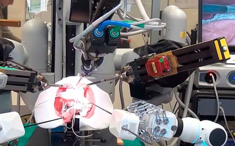 Imagen principal - Diferentes proyectos de IA de la UPC: brazos robóticos para intervenciones quirúrgicas, robots mascotas para bajar el estrés de niños hospitalizados e investigadores prueban un prototipo de robot que ayuda a los agricultores