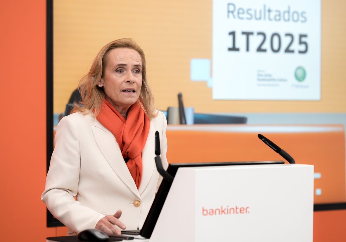 La consejera delegada de Bankinter, Gloria Ortiz, en la rueda de prensa de resultados