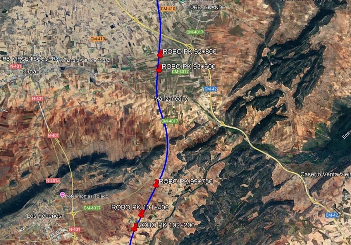 Lugares donde se ha producido el robo de cable.