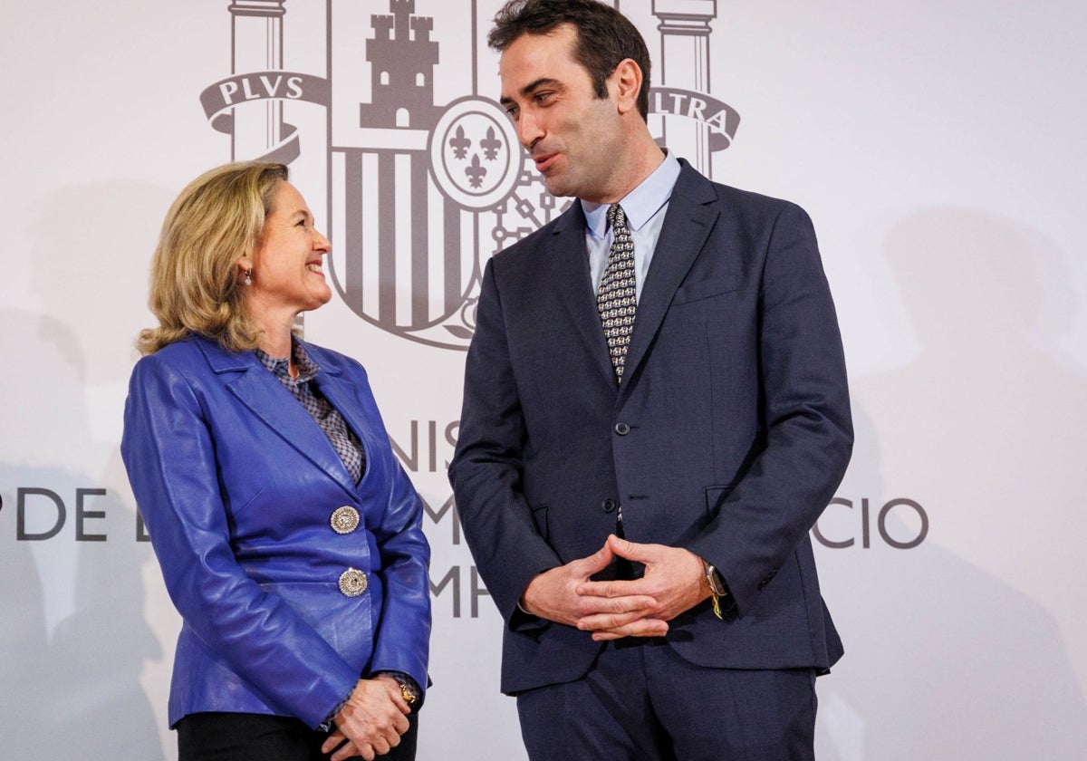 Nadia Calviño en el traspaso de cartera a Carlos Cuerpo como ministro de Economía