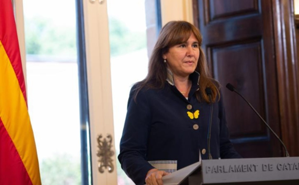 Laura Borràs, presidenta del Parlamento de Cataluña, en una comparecencia pública