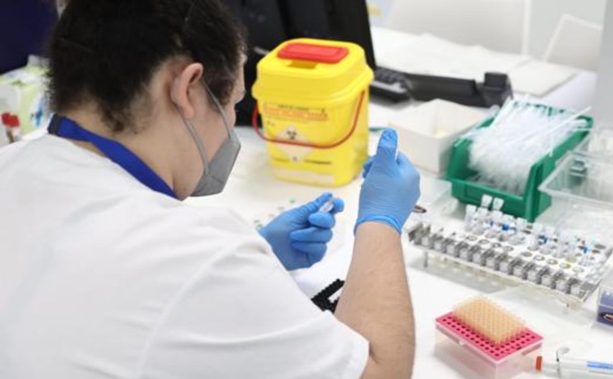 Sanitario analizando muestras en un laboratorio