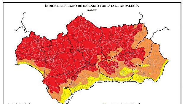 El riesgo de incendio forestal, según el Infoca, para este lunes
