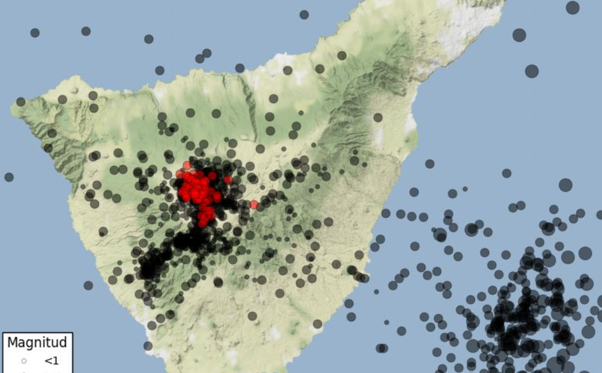 Mapa de sismos registrados por la Red Sísmica Canaria