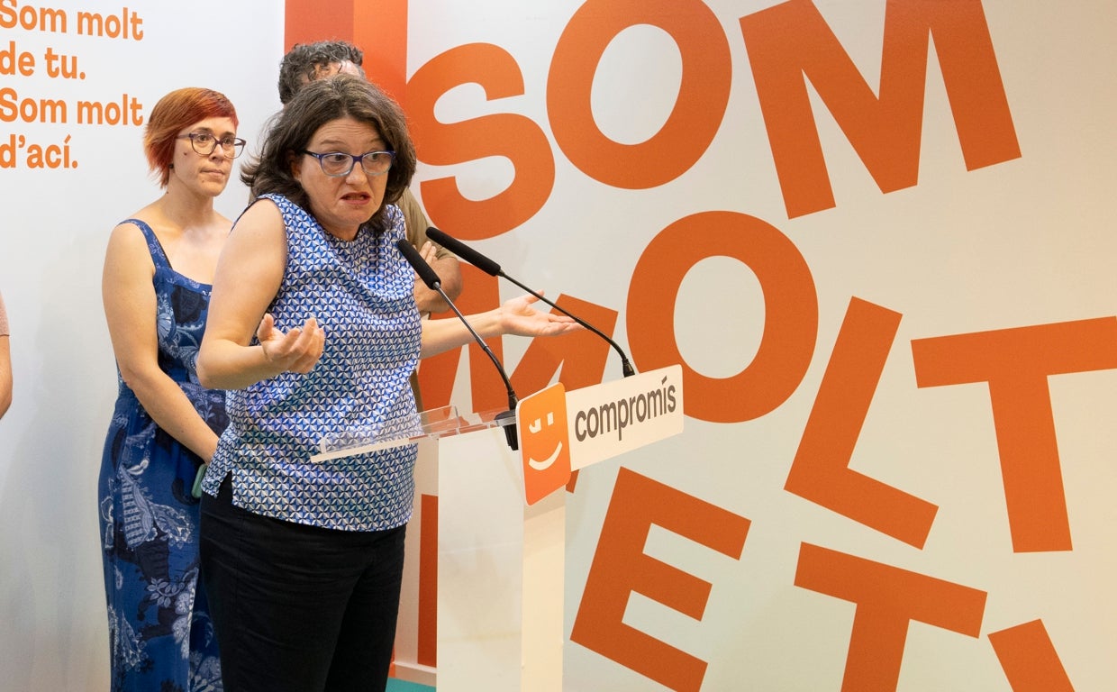 Imagen de la exvicepresidenta de la Generalitat, Mónica Oltra, el pasado 21 de junio durante la rueda de prensa en la que anunció su dimisión