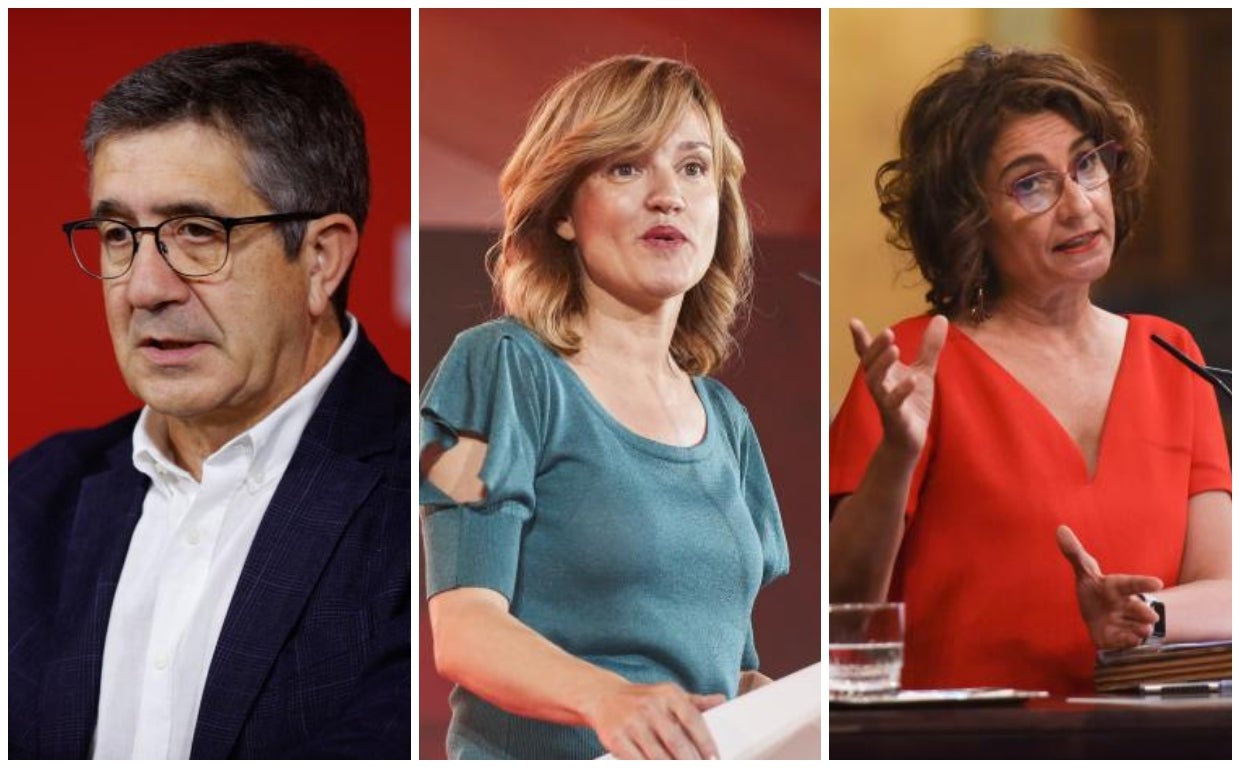 De izquierda a derecha, Patxi López, Pilar Alegría y María Jesús Montero
