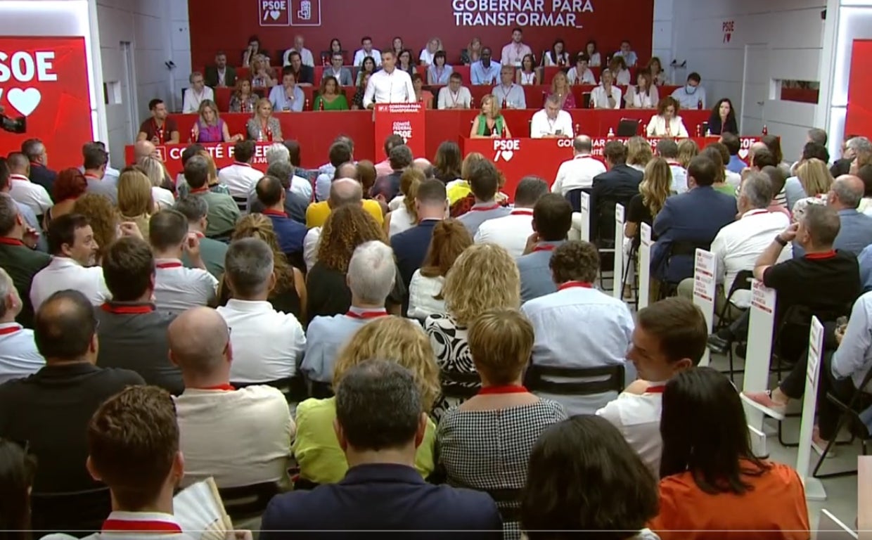 Un momento de la intervención de Pedro Sánchez en la reunión del Comité Federal del PSOE