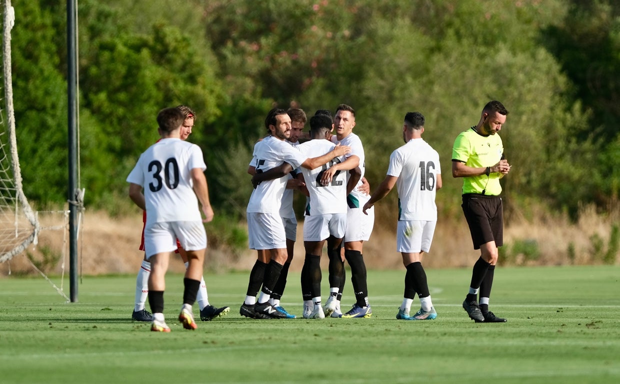 Los jugadores del Córdoba celebran un gol ante el Almería