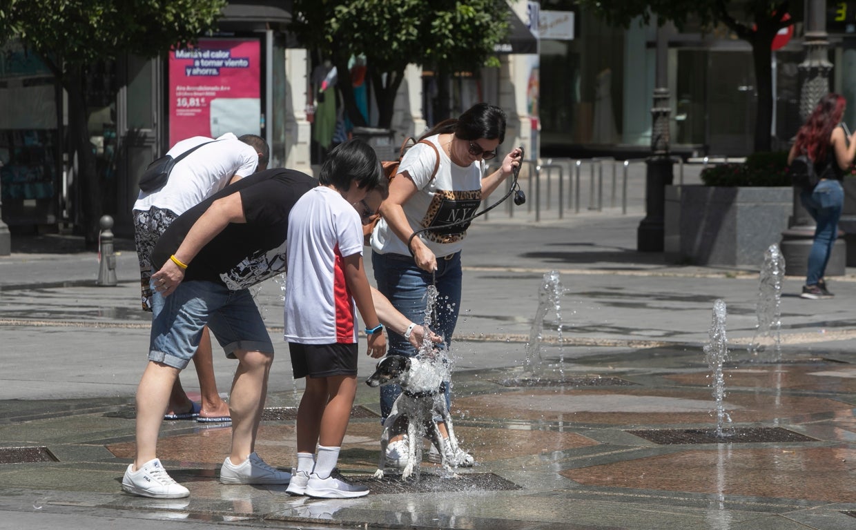 Una familia se refresca en Las Tendillas durante este verano