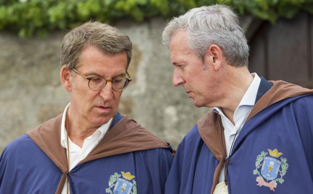 Feijóo y el presidente de la Xunta, Alfonso Rueda, este domingo en la Festa do Albariño de Cambados