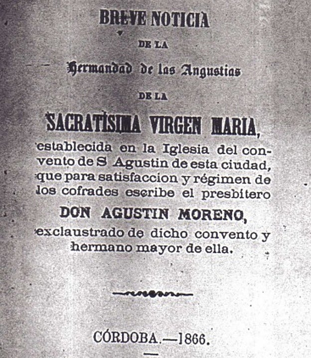 Portada del libro dedicado por Agustín Moreno a la historia de su hermandad de las Angustias