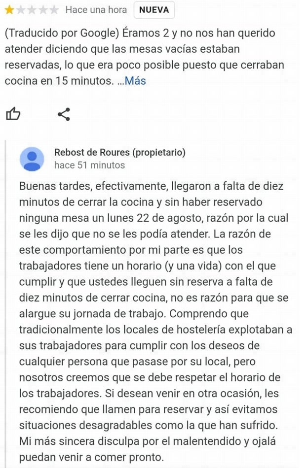 La contundente respuesta de un restaurante para no dar de cenar a una clienta indignada