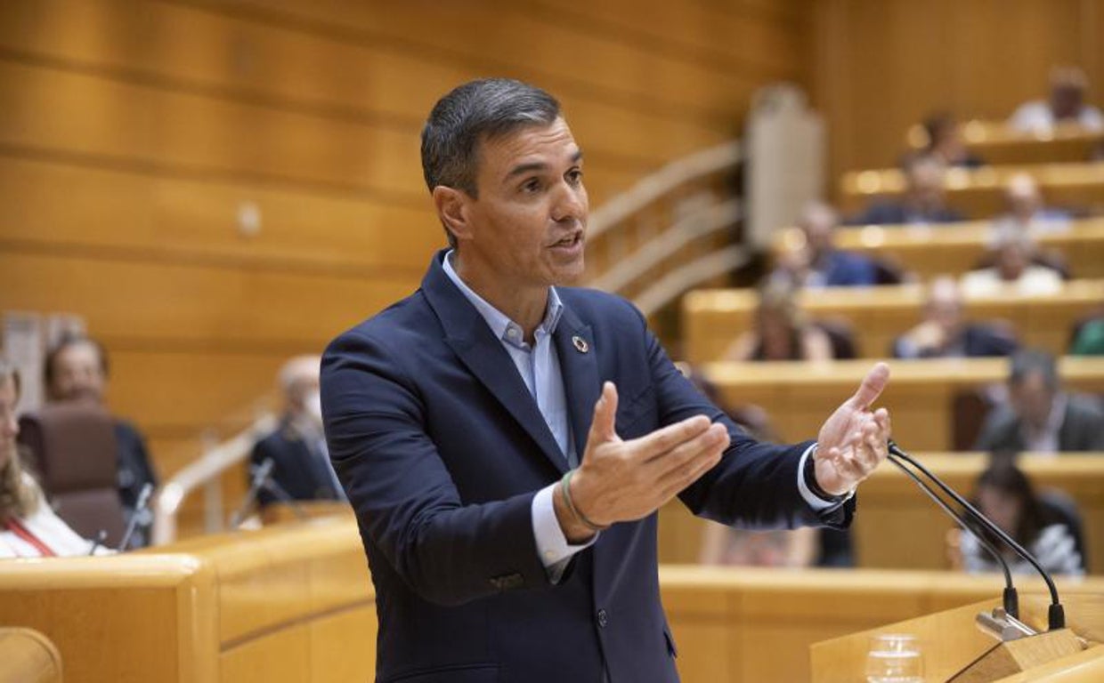 El presidente del Gobierno, Pedro Sánchez, durante el debate en el Senado