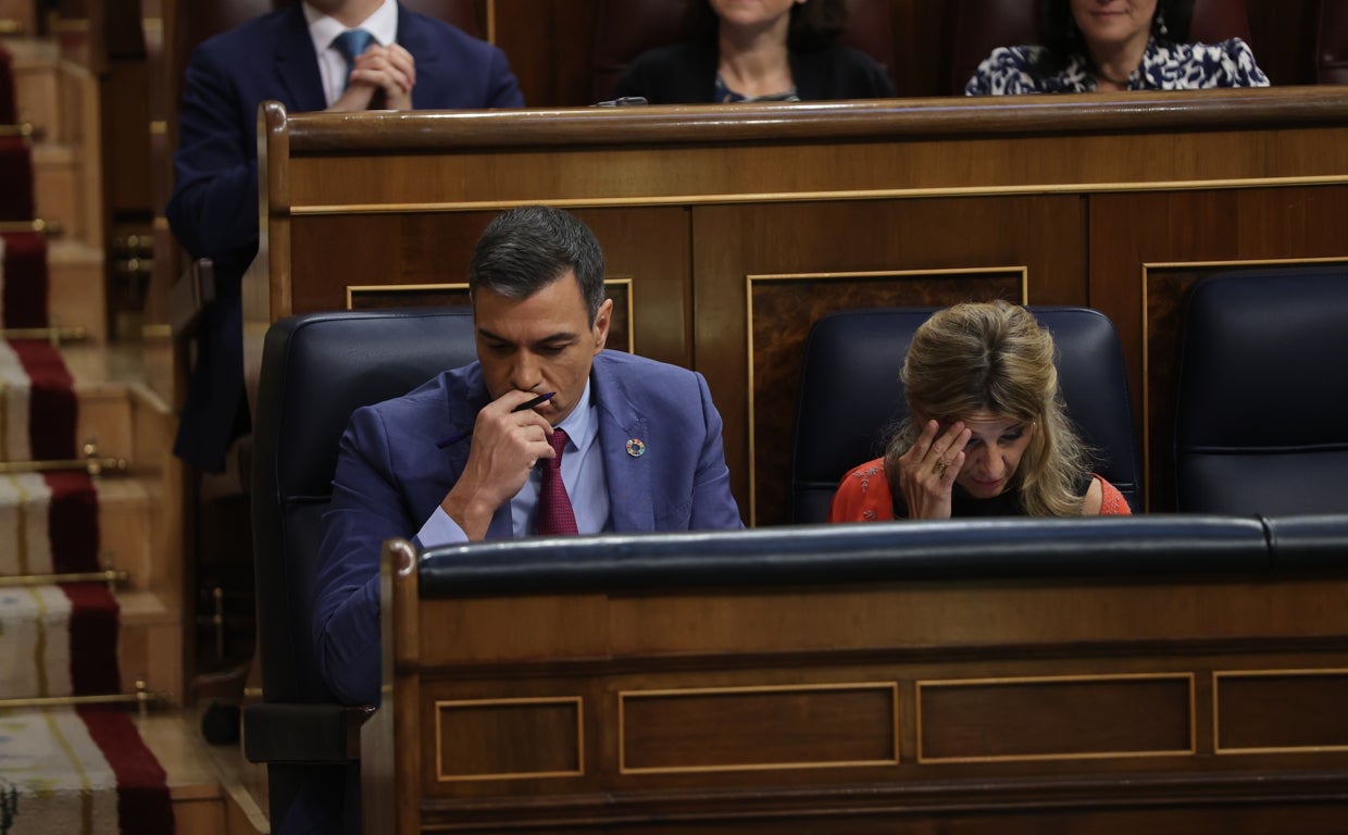 Pedro Sánchez (PSOE) y Yolanda Díaz (UP), el pasado mes de julio en el Congreso