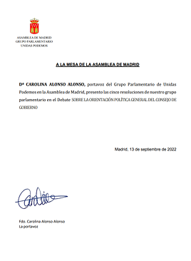 Imagen - Resoluciones del Grupo Parlamentario de Unidas Podemos en la Asamblea de Madrid